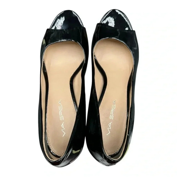 Black Patent Leather Peep Toe Heels - Picture 4 of 8